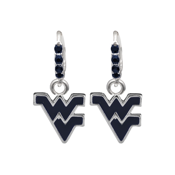 College Fashion Crystal West Virginia University Logo Charm Cuff Hoop Dangle Earrings