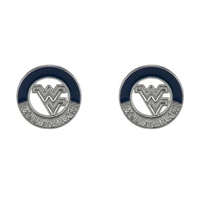 Two-Tone Circular Logo Studs Silver Earrings WVU WV College Jewelry