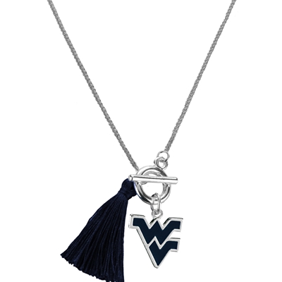 College Fashion West Virginia University Logo Charm Tassel Norma Necklace Lobster Clasp