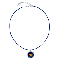 West Virginia University Team Colored Round Logo Charm Navy 18" Thin Nylon Necklace