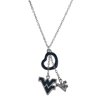 WVU Silver Multi Logo Mascot Necklace Licensed College Jewelry