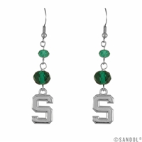 Silver Beaded Drop Earrings Michigan State Spartan