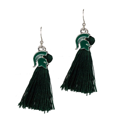 College Fashion Michigan State University Logo Charm Tassel Post Dangle Eambi Earrings