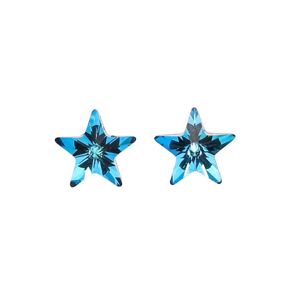 Fashion Sparkling 9.5mm Bermuda Blue Crystal Star Stud Earrings