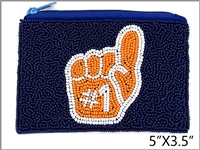 Fashion #1 Foam Finger Navy, Orange & White Seed Bead Coin Purse