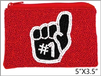 Fashion #1 Foam Finger Red, Black & White Seed Bead Coin Purse