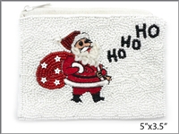 Fashion Embroidered Santa Claus Red, Black & White Seed Bead Coin Purse