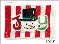 Fashion Christmas Inspired Snowman Multi-Colored Seed Bead Coin Purse