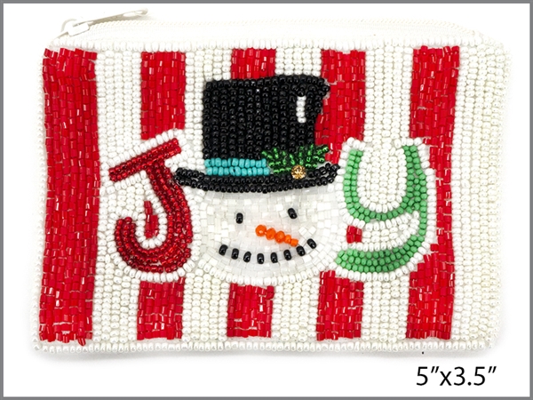 Fashion Christmas Inspired Snowman Multi-Colored Seed Bead Coin Purse