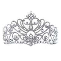 Fashion Bridal Sparkling Diamond Crystals Silver Toned Tiara