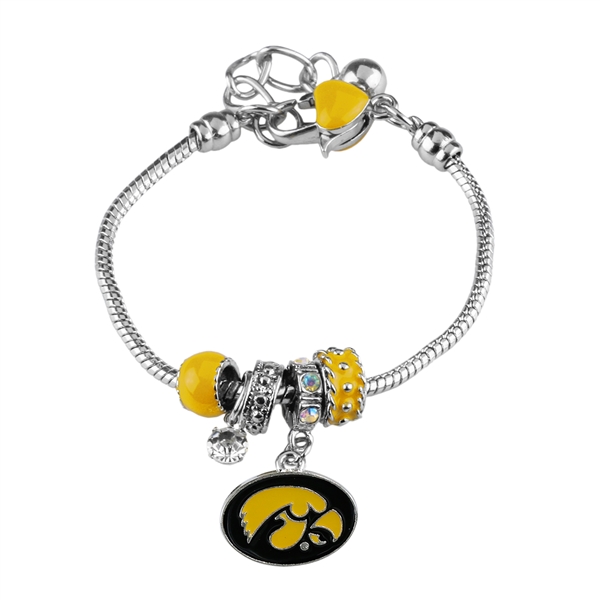 College Fashion Crystal University of Iowa Logo Charms Betsy Bracelet