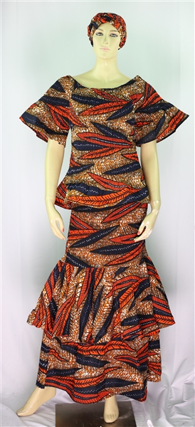 Fashion Ankara Print African Muu Long Dashiki Skirt Set