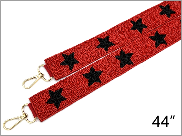 Red & Black Seed Bead Stars Fashion Strap