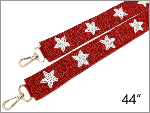 Red & White Seed Bead Stars Fashion Strap