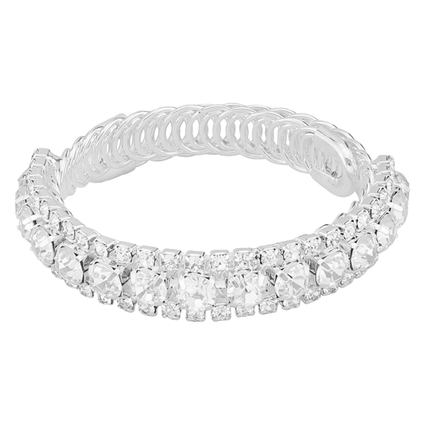 Sparkling & Dazzling Half Clear Crystal Silver Wrap Around Bangle Bracelet