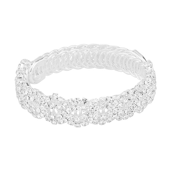Sparkling & Dazzling Braid Pattern Clear Crystal Silver Wrap Around Bangle Bracelet