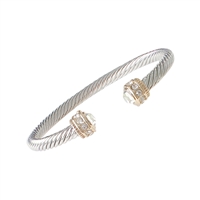 Elegant & Stylish Diamond Crystal & Silver Toned Cable Open Cuff Bangle