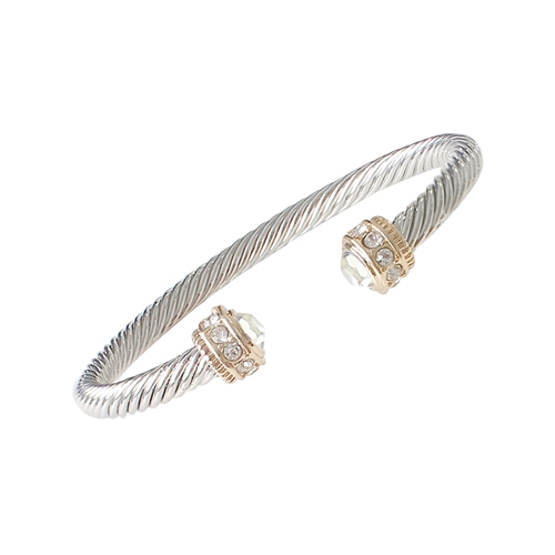 Elegant & Stylish Diamond Crystal & Silver Toned Cable Open Cuff Bangle