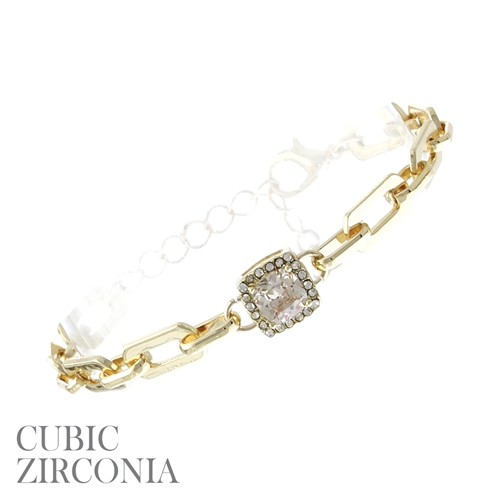 Gold-Toned Linked Chain Cubic Zirconia Lobster Clasp Bracelet