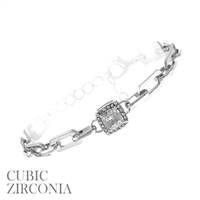 Silver-Toned Linked Chain Cubic Zirconia Lobster Clasp Bracelet