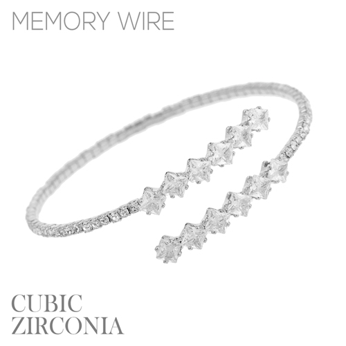 Stylish Diamond Crystal Memory Wire Silver Toned Bangle