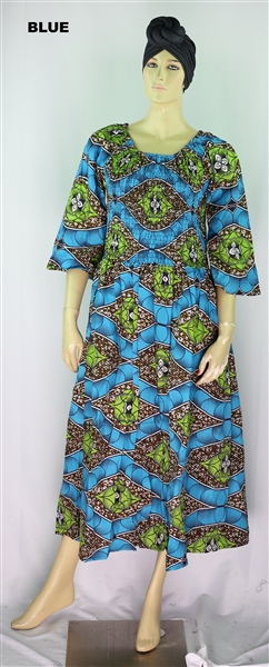 Fashion Unique Vibrant Print African Muu Long Smocked Maxi Dress