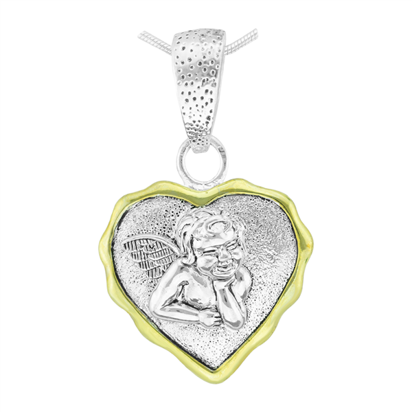 Cute Spiritual Valentine Two-Tone Angel Heart Pendant Charm