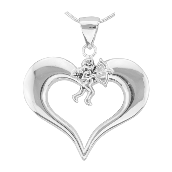 Loving Valentine Silver Cupids Heart Pendant Charm