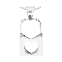 Simple & Cute Valentine Silver Lock Heart Cut-Out Pendant Charm