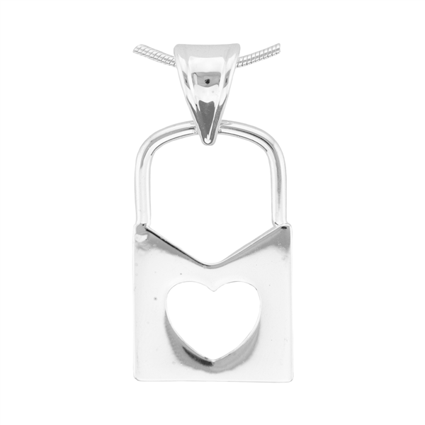 Simple & Cute Valentine Silver Lock Heart Cut-Out Pendant Charm