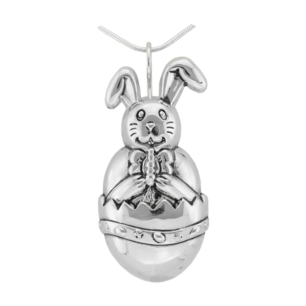 Springtime Silver Toned Easter Bunny Cracked Egg Versatile Pin Pendant Charm