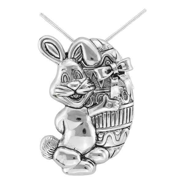 Springtime Silver Toned Easter Bunny Egg Versatile Pin Pendant Charm