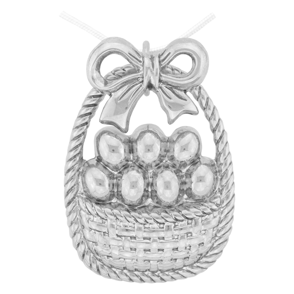 Hoppy Silver Easter Egg Ribbon Basket Charm Pendant Pin Brooch