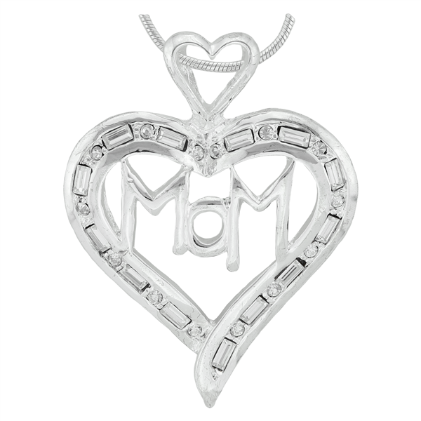 Stylish Silver Clear Rectangle Crystals Heart Mom Charm Mother's Day Pendant