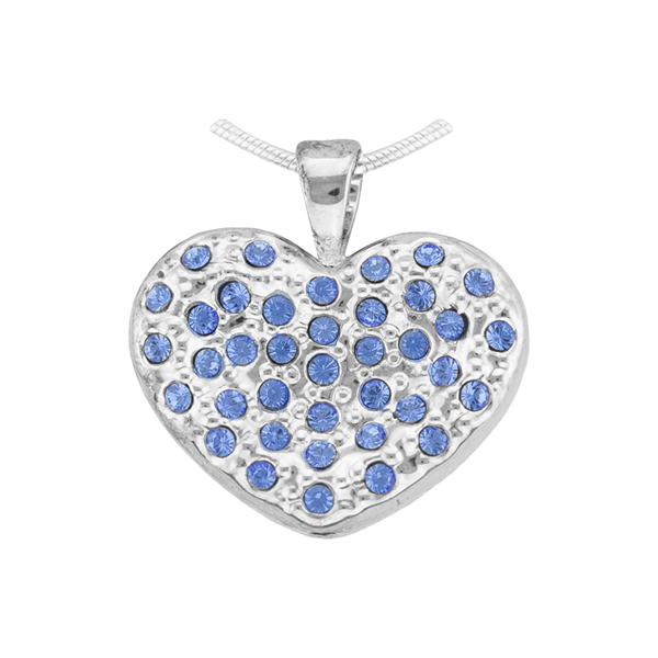 Sparkling Crystal Valentine Silver & Blue Heart Pendant Charm