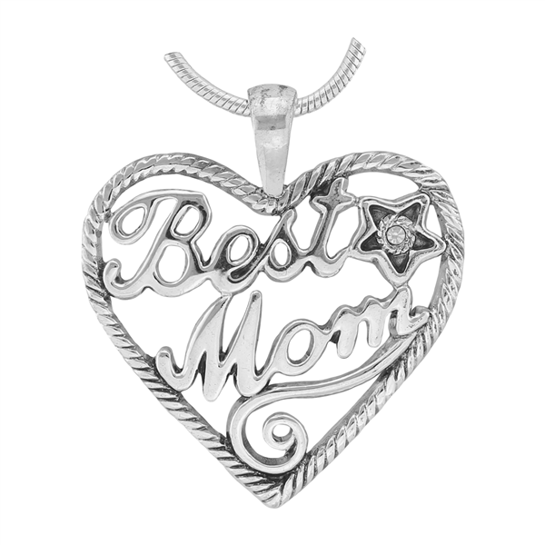 Stylish Silver Twisted Heart Best Mom Clear Crystal Star Charm Mother's Day Pendant