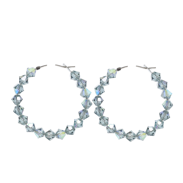 Beautiful Translucent Colored Faceted Beads Silver-Toned Wire Hoop Earrings