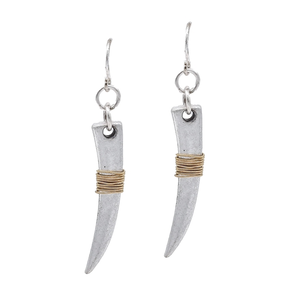 Stylish Gold Wire Tusk Matte Silver-Toned Fish Hook Earrings