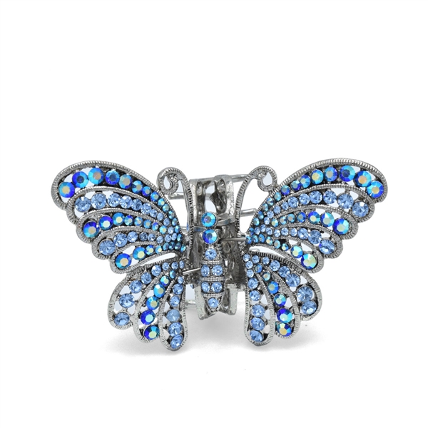 Sparkling Colored Crystals Silver Toned Butterfly Hair Comb Clip