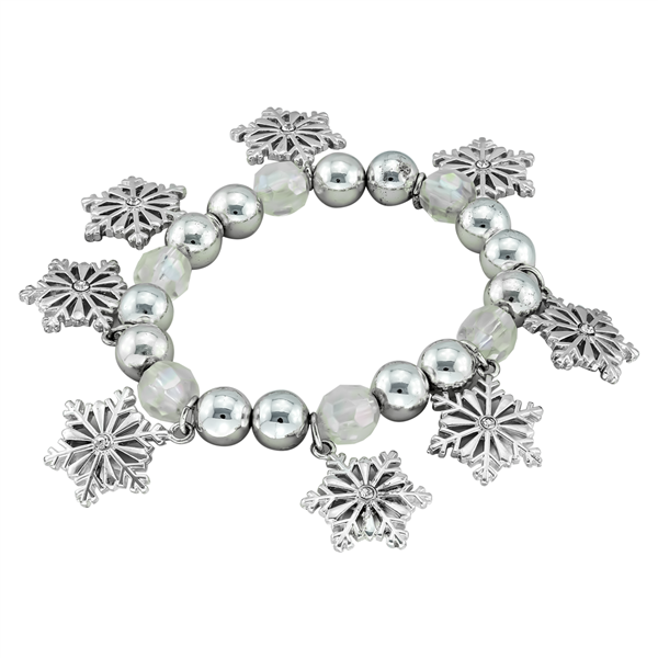 Fashion Holiday Season Crystal Snowflake Charm Crystal Beaded Stretch Bracelet