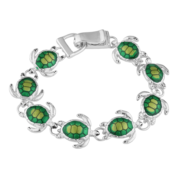 Green & Silver Sea Turtle Link Bracelet