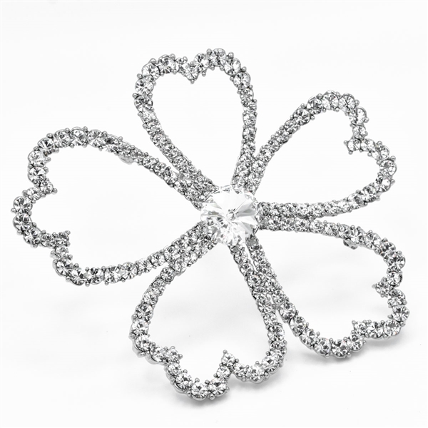 Sparkling Diamond Crystals Outlined Flower Brooch Pin