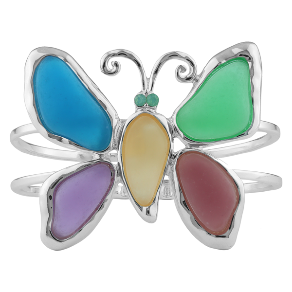 Silver & Colorful Acrylic Glass Butterfly Bracelet