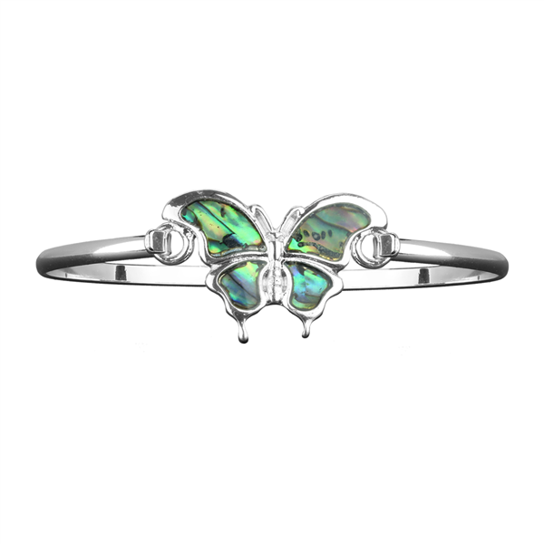 Iridescent & Silver Butterfly Charm Bangle Bracelet