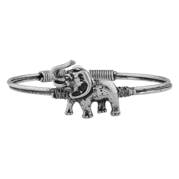 Silver Elephant Charm Bangle Bracelet