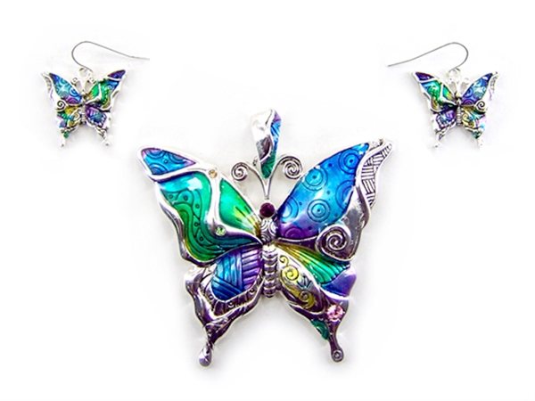 Stylish & Colorful Epoxy Butterfly Pendant Set