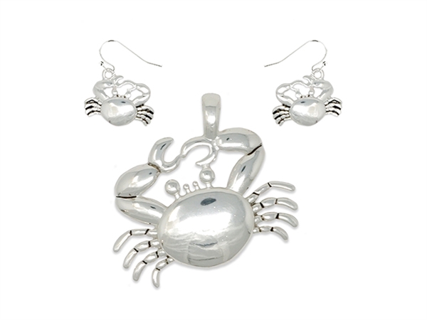 Stylish Silver Sea Life Crab Pendant Set
