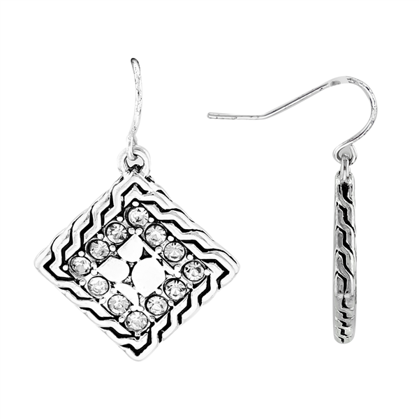 Classy Diamond Shape Dazzling Clear Crystals Post Dangle Earrings