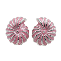 Summertime Conch Swirl Shell Silver & Pink Clip-On Earrings