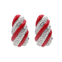 Beautiful Red Striped Crystal Gold Clip-On Earrings